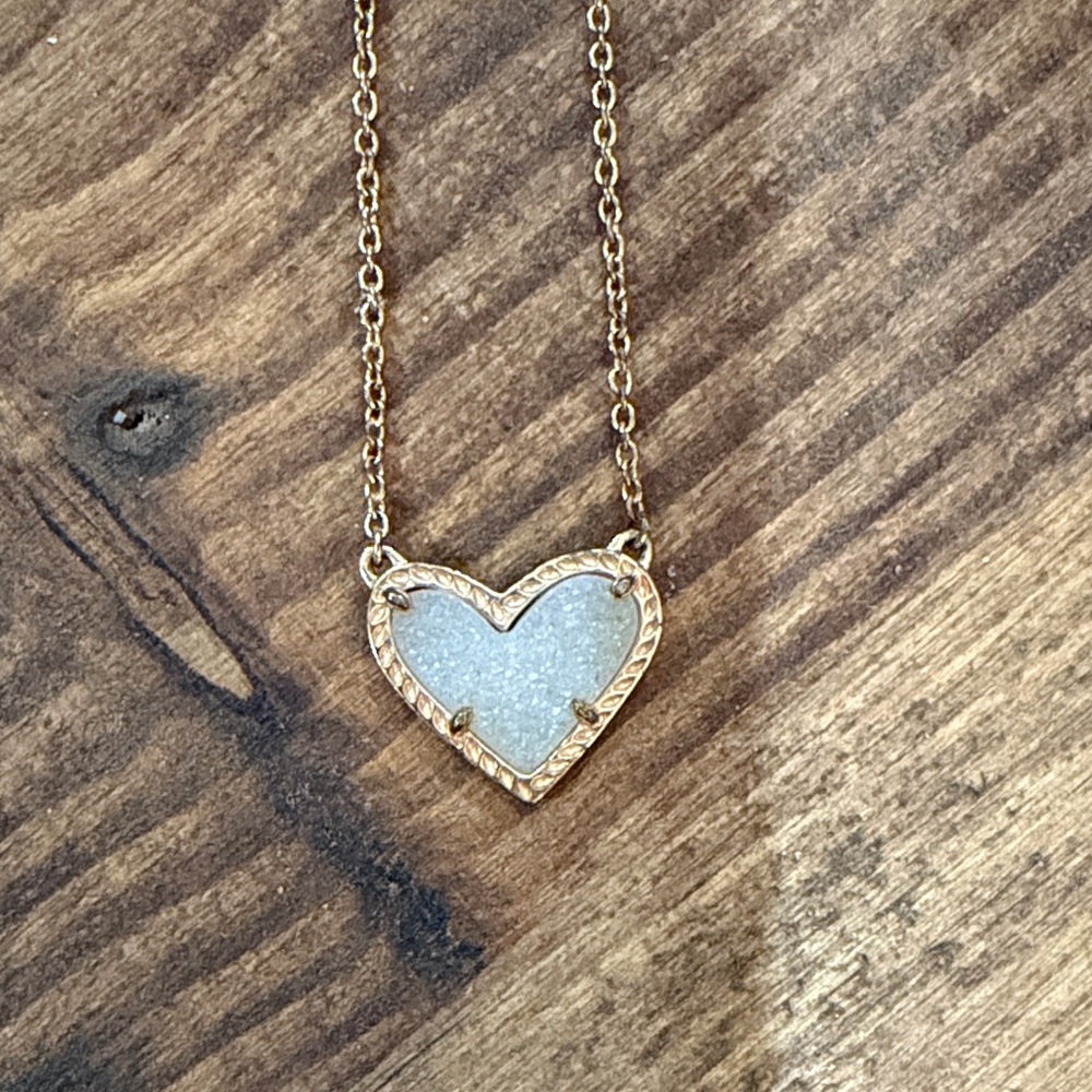 Kendra Scott Gold Heart Necklace with White Druzy